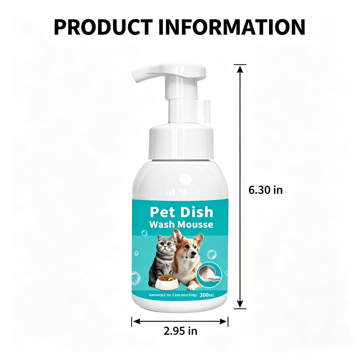 Pet Dish Wash Mousse for Dogs & Cats, 300ml Foaming Cleaner for Pet Bowls, Toys, Water Dispensers and Food Storage, Lick-Safe Formula