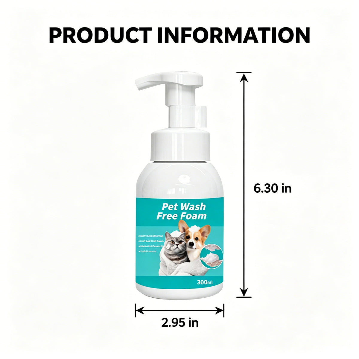 Pet Wash Free Foam for Dogs & Cats, 300ml No-Rinse Waterless Shampoo Foam for Quick Cleaning, Suitable for Puppies, Kittens and Sensitive Pets