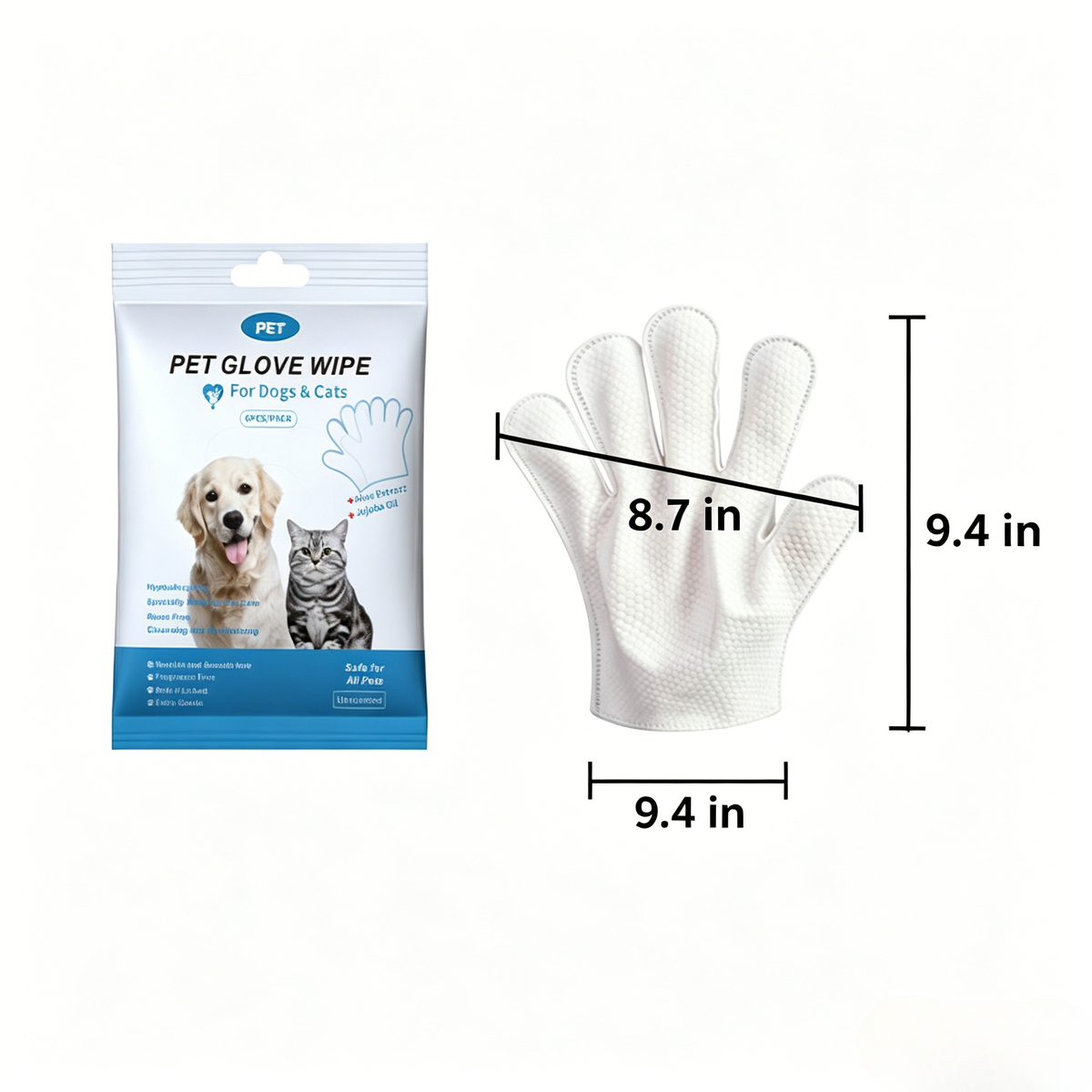 Pet Grooming Glove Wipes, 6 Count Rinse-Free Disposable Bath Gloves for Dogs & Cats