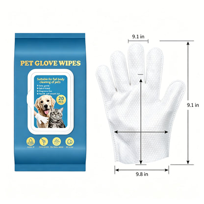 Pet Grooming Glove Wipes, 20 Count Rinse-Free Disposable Bath Gloves for Dogs, Cats & Rabbits