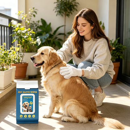 Pet Grooming Glove Wipes, 20 Count Rinse-Free Disposable Bath Gloves for Dogs, Cats & Rabbits