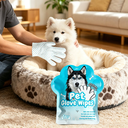 Pet Glove Wipes for Dogs & Cats, 6 Count — Rinse-Free Deodorizing Bath Alternative