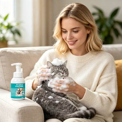 Pet Wash Free Foam for Dogs & Cats, 300ml No-Rinse Waterless Shampoo Foam for Quick Cleaning, Suitable for Puppies, Kittens and Sensitive Pets