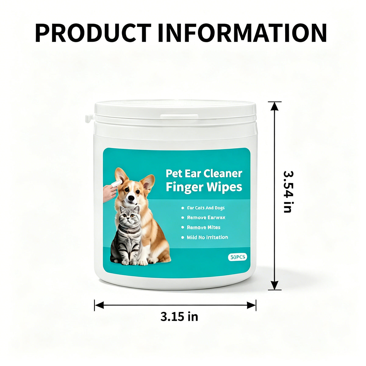 Pet Ear Cleaner Finger Wipes for Dogs & Cats, 50 Count Pre-Moistened Finger Pads, Gentle Ear Wax and Dirt Remover, Alcohol-Free Formula