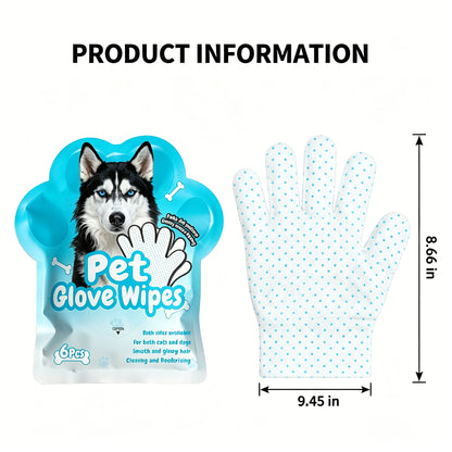 Pet Glove Wipes for Dogs & Cats, 6 Count — Rinse-Free Deodorizing Bath Alternative