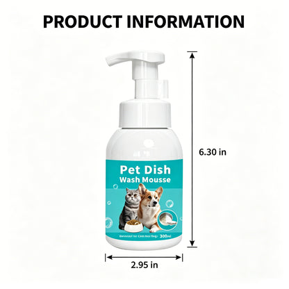 Pet Dish Wash Mousse for Dogs & Cats, 300ml Foaming Cleaner for Pet Bowls, Toys, Water Dispensers and Food Storage, Lick-Safe Formula