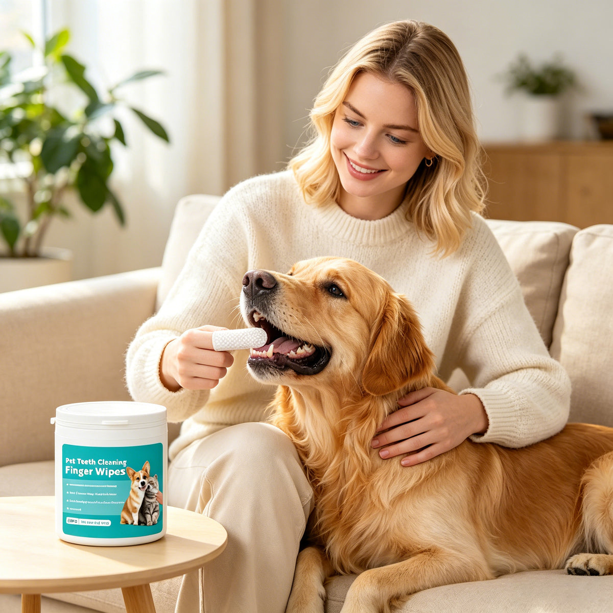 Pet Teeth Cleaning Finger Wipes for Dogs & Cats, 50 Count Pre-Moistened Dental Finger Pads, Helps Reduce Plaque, Tartar and Bad Breath