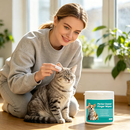 Pet Ear Cleaner Finger Wipes for Dogs & Cats, 50 Count Pre-Moistened Finger Pads, Gentle Ear Wax and Dirt Remover, Alcohol-Free Formula