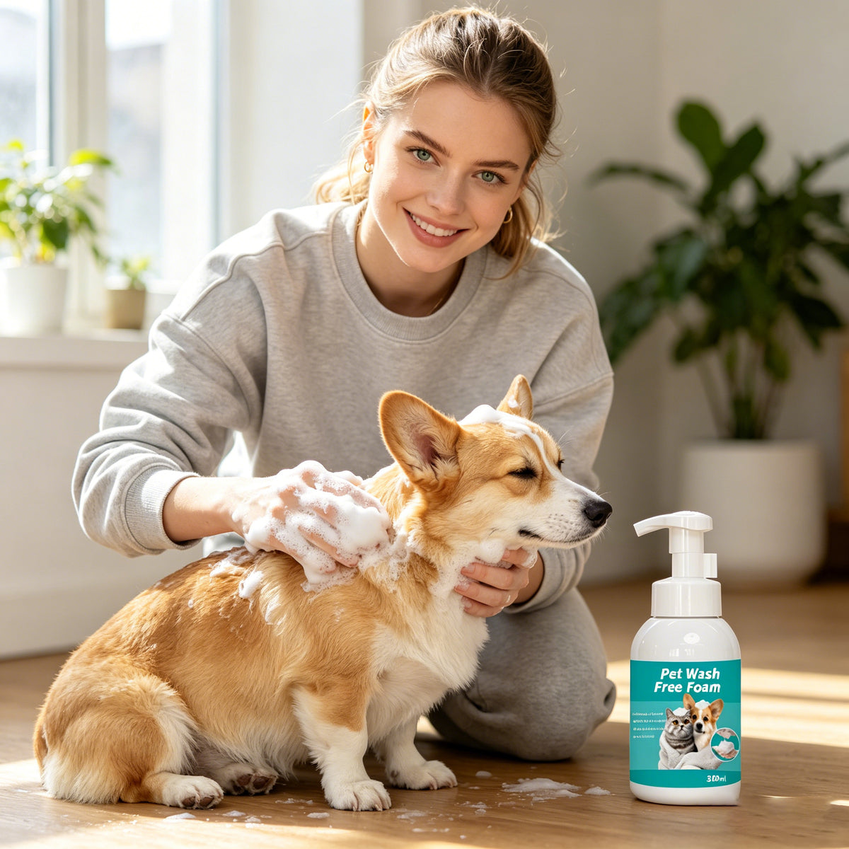 Pet Wash Free Foam for Dogs & Cats, 300ml No-Rinse Waterless Shampoo Foam for Quick Cleaning, Suitable for Puppies, Kittens and Sensitive Pets