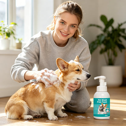 Pet Wash Free Foam for Dogs & Cats, 300ml No-Rinse Waterless Shampoo Foam for Quick Cleaning, Suitable for Puppies, Kittens and Sensitive Pets