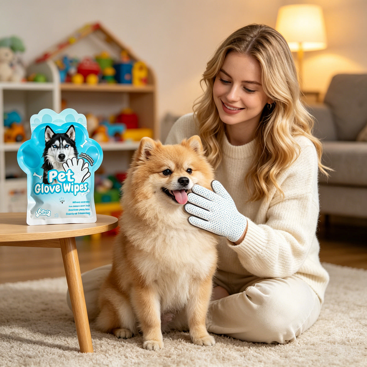 Pet Glove Wipes for Dogs & Cats, 6 Count — Rinse-Free Deodorizing Bath Alternative