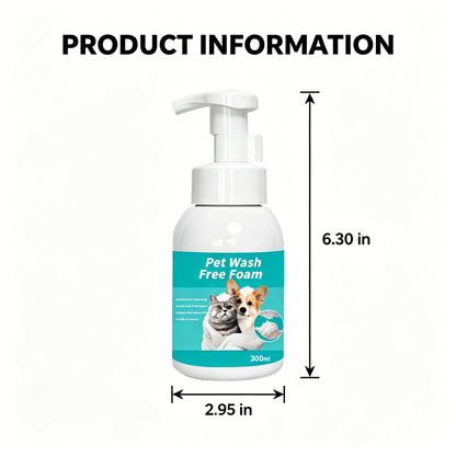 Pet Wash Free Foam for Dogs & Cats, 300ml No-Rinse Waterless Shampoo Foam for Quick Cleaning, Suitable for Puppies, Kittens and Sensitive Pets