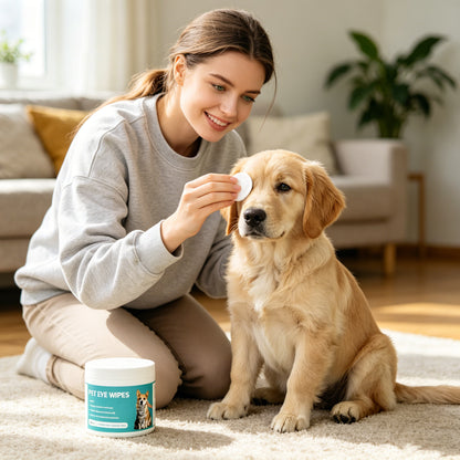 Pet Eye Wipes for Dogs & Cats, 100 Count Gentle Tear Stain Remover & Eye Cleaning Pads