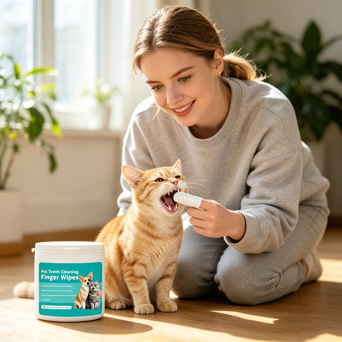 Pet Teeth Cleaning Finger Wipes for Dogs & Cats, 50 Count Pre-Moistened Dental Finger Pads, Helps Reduce Plaque, Tartar and Bad Breath