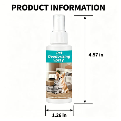 Pet Deodorizing Spray for Dogs & Cats, 60ml Portable Odor Eliminator, Natural Formula Safe for Pets & Home