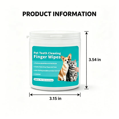 Pet Teeth Cleaning Finger Wipes for Dogs & Cats, 50 Count Pre-Moistened Dental Finger Pads, Helps Reduce Plaque, Tartar and Bad Breath