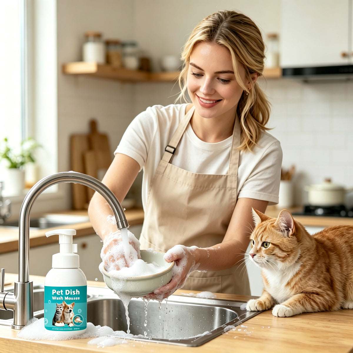 Pet Dish Wash Mousse for Dogs & Cats, 300ml Foaming Cleaner for Pet Bowls, Toys, Water Dispensers and Food Storage, Lick-Safe Formula