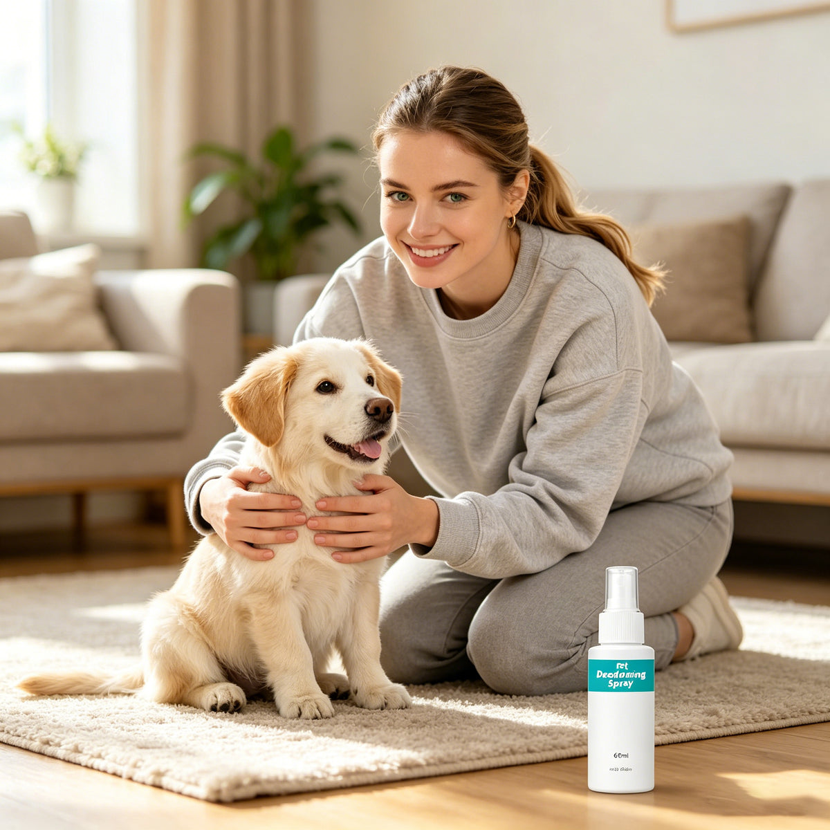 Pet Deodorizing Spray for Dogs & Cats, 60ml Portable Odor Eliminator, Natural Formula Safe for Pets & Home