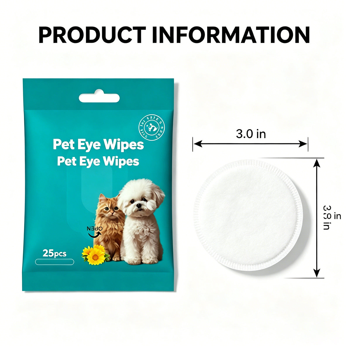 Dog & Cat Eye Wipes, 25 Count Pre-Moistened Eye Cleaning Pads for Tear Stains, Dirt & Debris