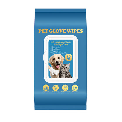 Pet Grooming Glove Wipes, 20 Count Rinse-Free Disposable Bath Gloves for Dogs, Cats & Rabbits