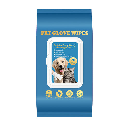 Pet Grooming Glove Wipes, 20 Count Rinse-Free Disposable Bath Gloves for Dogs, Cats & Rabbits