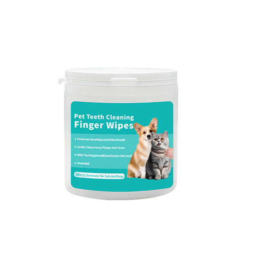 Pet Teeth Cleaning Finger Wipes for Dogs & Cats, 50 Count Pre-Moistened Dental Finger Pads, Helps Reduce Plaque, Tartar and Bad Breath