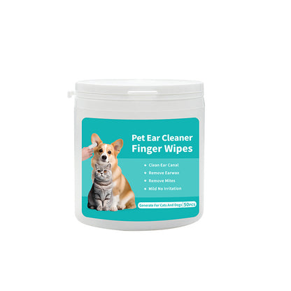 Pet Ear Cleaner Finger Wipes for Dogs & Cats, 50 Count Pre-Moistened Finger Pads, Gentle Ear Wax and Dirt Remover, Alcohol-Free Formula
